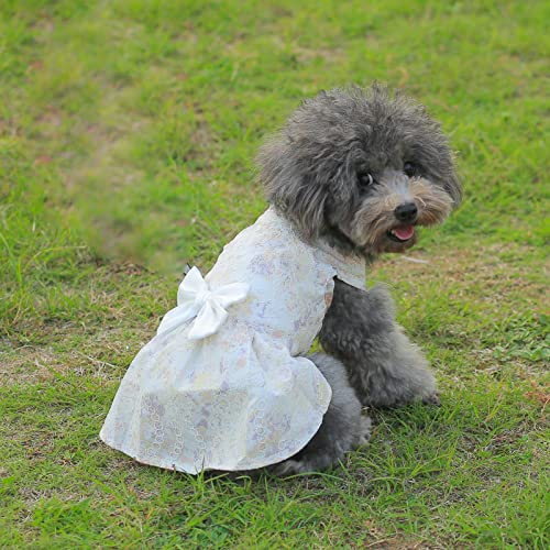 Philo Peri Shining Floral Dog Dress With Lace Elegent Dog Outfit For Party Wedding Birthday Puppy Apparel Bowknot Cat Dress (S) #TOP2