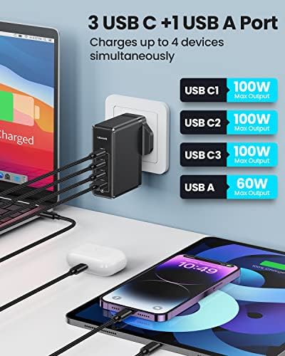 Pluggify 100W USB C Charger Plug 4-Port GaN III PPS Fast Wall Laptop Charger Compatible with MacBook Pro Surface Lenovo Dell XPS, iPhone 14, Samsung S23