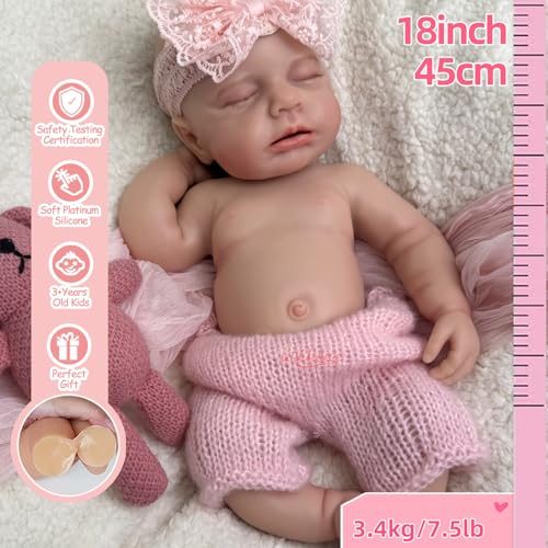 Muñeca Reborn de Silicona de Cuerpo Completo de 45 cm Con Boca Abierta, Recién Nacida Durmiendo, Suave al Tacto, Anatómicamente Correcta, Regalo de Navidad – Bild 3