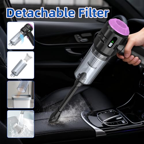 Image of Sycoodeal Handheld Car Vacuum Cleaner, 25000PA Strong Cyclonic Suction Portable Mini Vacuum Cordless with Digital Display Lightweight Handheld for Pet Hair, Car, Home, Office, Kitchen (Purple)