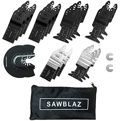 25 PCS Sawblaz Oscillating Saw Blades Multitool Blades Oscillating Tool Blades Cut Wood Plastics Soft Metal Universal Multitool Blades Compatible Dewalt Blades Milwaukee Rockwell Bosch Ridgid