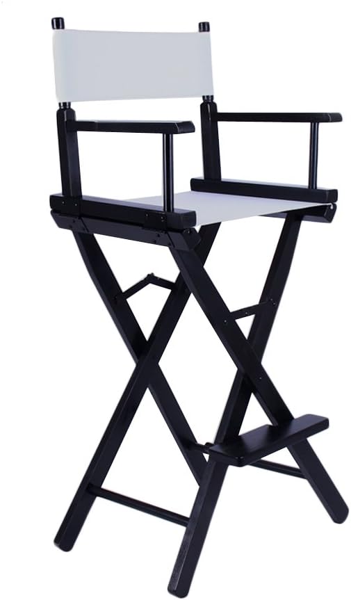 SOGAR Canvas Folding Portable High Stool Director's Chairs Makeup Chair Wooden,White