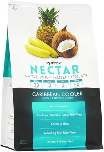 Miniatura 2 de Syntrax Nutrition Nectar, 100% proteína aislada de suero en polvo, sabor refrescante a fruta, enfriador caribeño, 2 libras