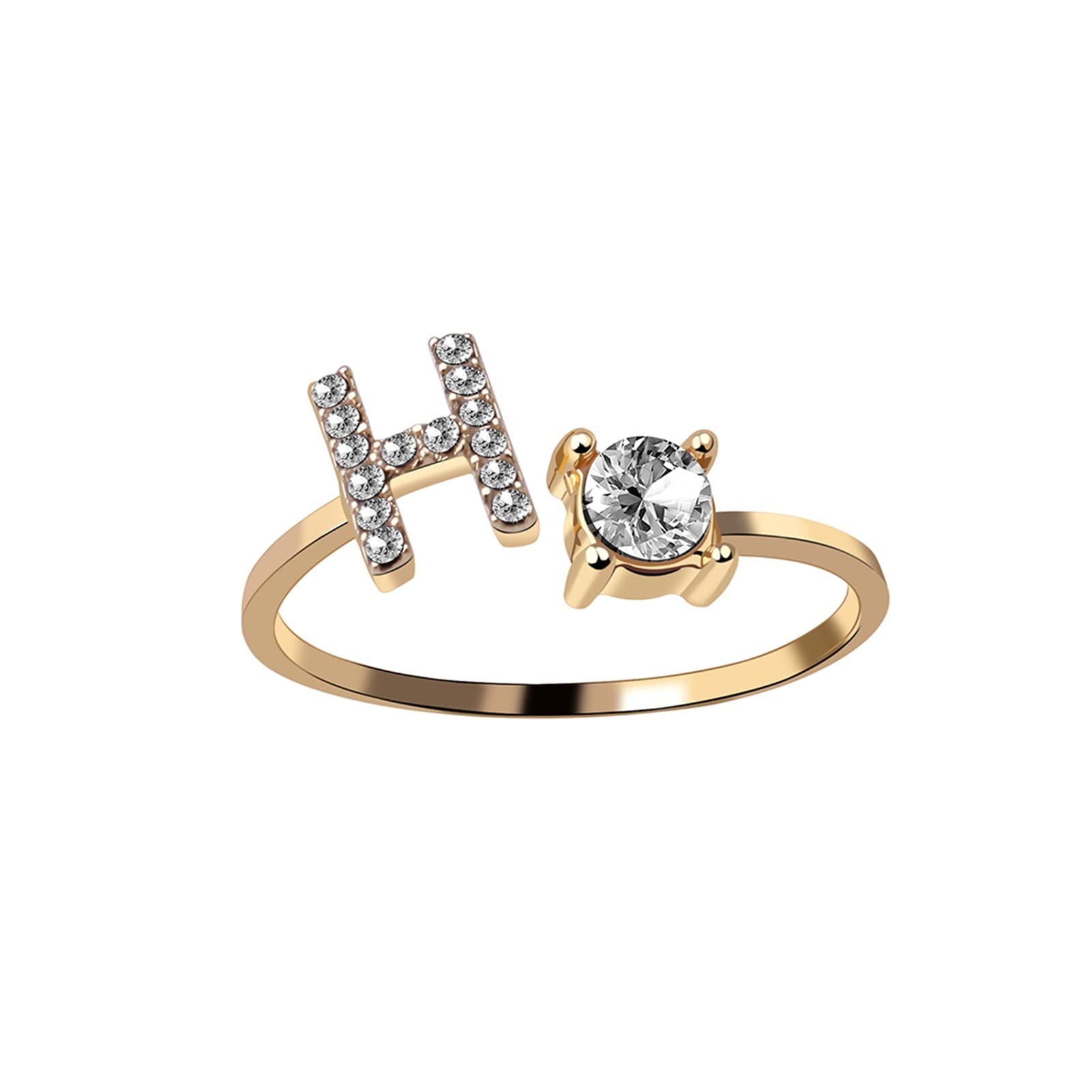 VENSen CASE Vintage antique ring A-Z Letter Adjustable Opening Rings,for Women Couple Alphabet Name Men Initials Ring,Wedding Finger Jewelry (Main Stone Color : H, Size : Gold Color)