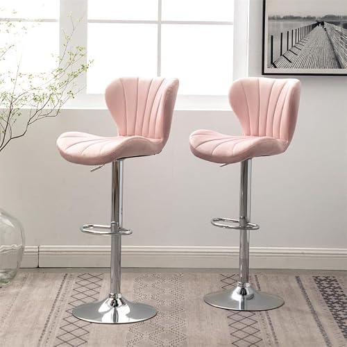 Roundhill Furniture Ellston Velvet Adjustable Swivel Barstools In Pink, Set Of 2 #TOP2