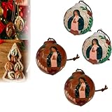Adornos de la Virgencita Bendición - Fe y Navidad Unidas, Adorno Religioso de Recuerdo Pintado a Mano, Decoración Católica Redonda para Colgar en el Árbol de Navidad. (#C)