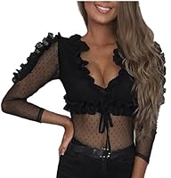 Hokny TD Womens Deep V-Neck Mesh See Through Blouse Tops Clubwear Black M 1942844557 Book Cover