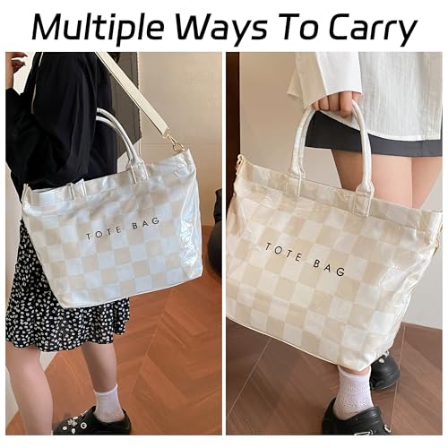 Image of GISMTR Large PVC Tote Bag for Women Letters Print Handbags Kraft Paper Shoulder Bag for Work Travel