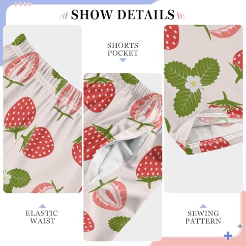 ZZXXB Strawberry and Leaves Boys Long Pants Soft Trousers Elastic Waist Kids Lounge Bottoms with Pockets S-XL4