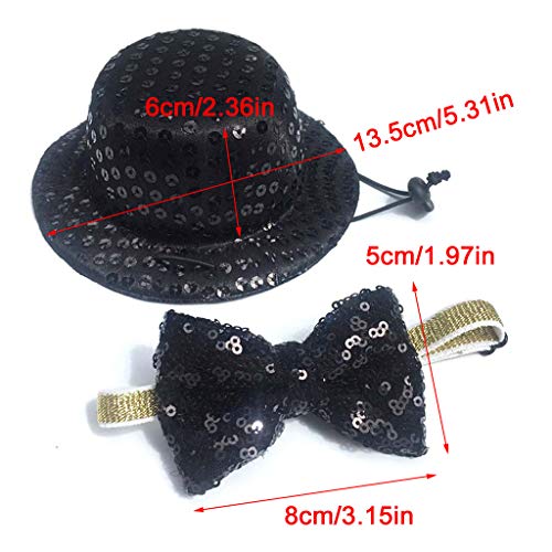 Set de gorro y corbata para perro y gato negro con lentejuelas miniatura 6