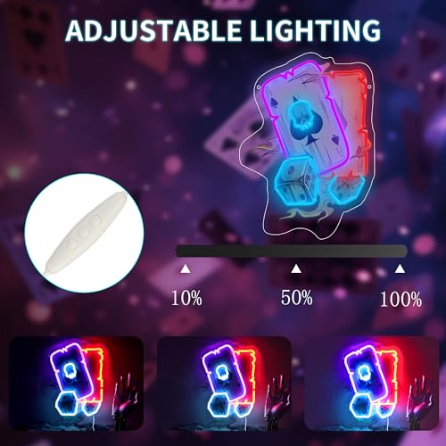 Image of Gambling Poker LED Neon Sign USB Powered for Wall Decor, Skull Poker Neon Night Light Sign Dimmable for Game,Casino Room Party Decor Halloween Birthday Gifts