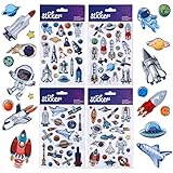 SHANGRLA Space Stickers for Kids Toddlers 3D Puffy Stickers for Boys Girls Reusable Foam Stickers Including Rocket Planet Astronaut Solar System and Outer Space Stickers for Party Favors,4 Sheets
