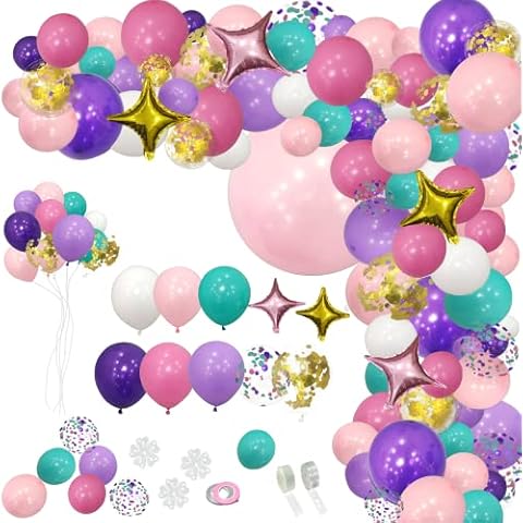 JANEF 151pcs Unicorn Mermaid Balloon Garland Arch Set, Confetti Latex Foil Purple Pink Balloons with 7 Balloon Tools, for Theme Birthday Party Shower Wedding Supplies Decoration Cover