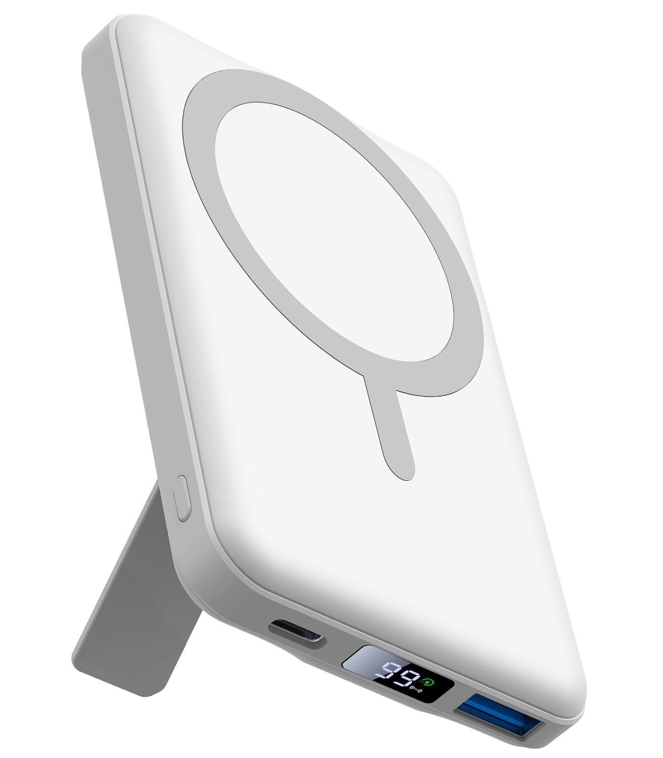 AOGUERBE for MagSafe Portable Charger, 10000mAh Magnetic Power Bank 22.5W Fast Charging, Mini Battery Pack Wireless with LED Display&Foldable Stand for iPhone 17/16/15/14/13/12 Series (Polar White)