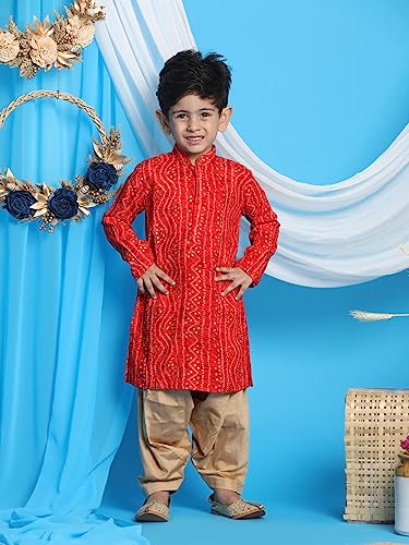Image of VASTRAMAY Boys' Bandhani Kurta & Patiyala Set | Traditional Ethnic Out Fit For Rakhi