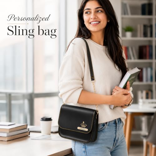 Image of SAVRI Personalized Leather Woman Chain Sling Bag With Your Name and Elegant Charm on it. On Birthday, Anniversary, Valentine's Day for Mother, Wife, Sister, Girl-friend.
