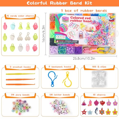 2500+ Loom Bänder Set, 40 Rastern Bunte Gummibänder Kit für Armbänder, DIY Elastisches Loombänder Kinder Armband Basteln mit Perlen Haken Charms Aufbewahrungsbox für Anfänger Junge Mädchen Geschenk