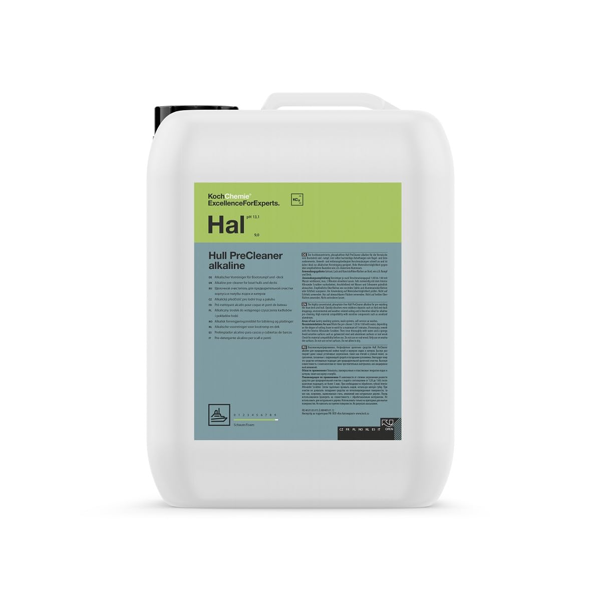Koch Chemie Hull PreCleaner - Limpiador alcalino para casco de barco y cubierta, 10 l, elimina la suciedad y los excrementos de pájaros, gelcoat de PVC