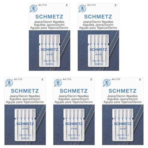 SCHMETZ Jean & Denim Sewing Machine Needles - Precision Needles for Heavy Fabric, Size 100/16, 5-Needle Cards, Pack of 5 Cover