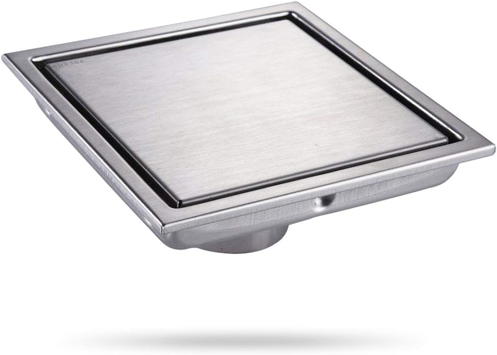Square Shower Drain 6-Inch Tile Insert Grate, Shower Floor Drain with Removable Cover for Bathroom, Make of Stainless Steel, Hair Strainer, Brushed Finish