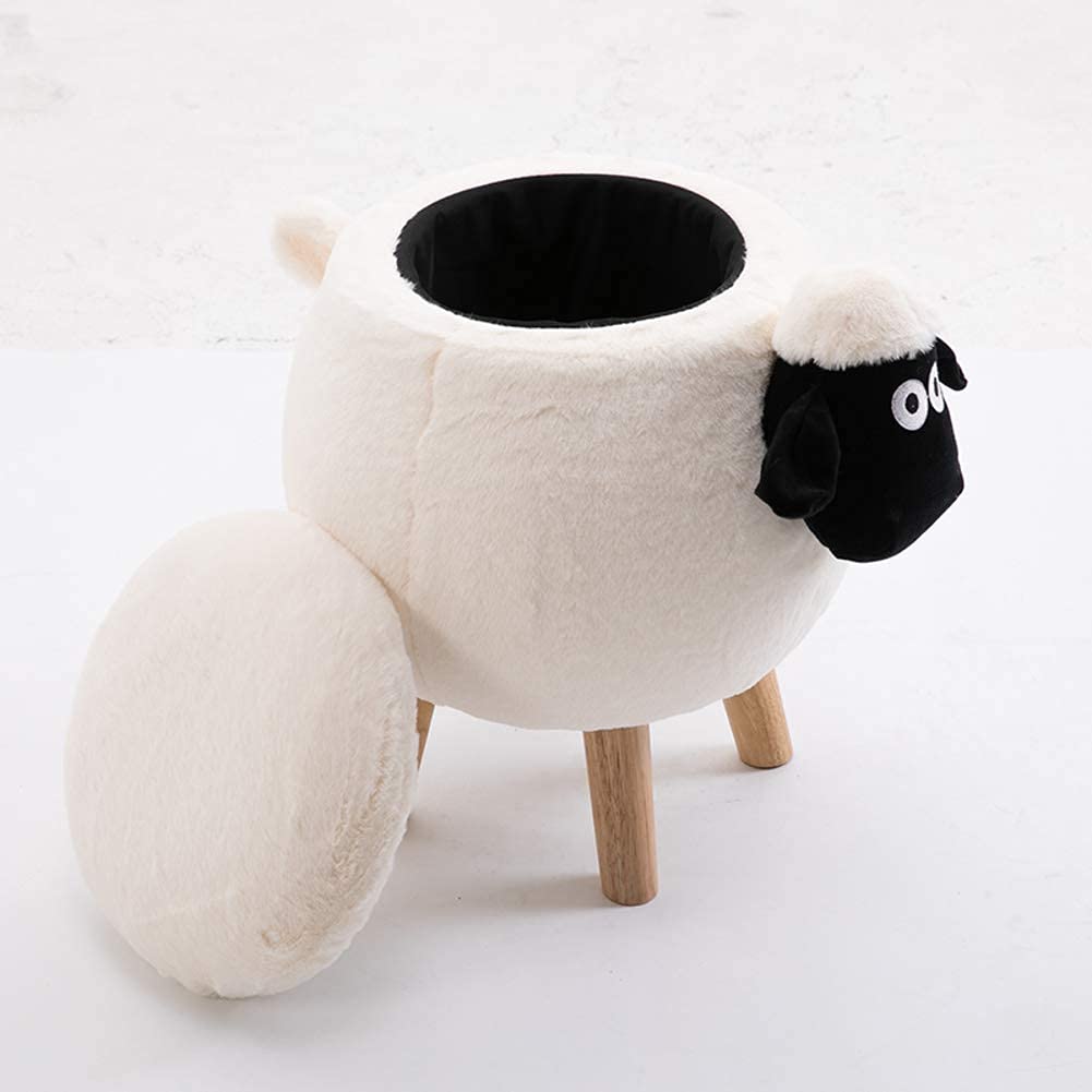 Tabouret pouf avec coffre de rangement et assise en peluche mouton