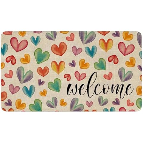 Faptoena Valentines Day Door Mat,Valentines Colourful Love Hearts Indoor Outdoor Non-Slip Doormat,Entryway Front Porch Valentine's Day Welcome Mat for Entrance Decor 30" x 17" Cover