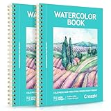 Creazic 2-Pack Watercolor Paper Pad, 5.5' x8.5” (140lb/300g), Spiral Bound with Tear Line. A Watercolor Journal and Sketchbook for Adults & Kids - Ideal for Smaller Sized Exercises or Travel