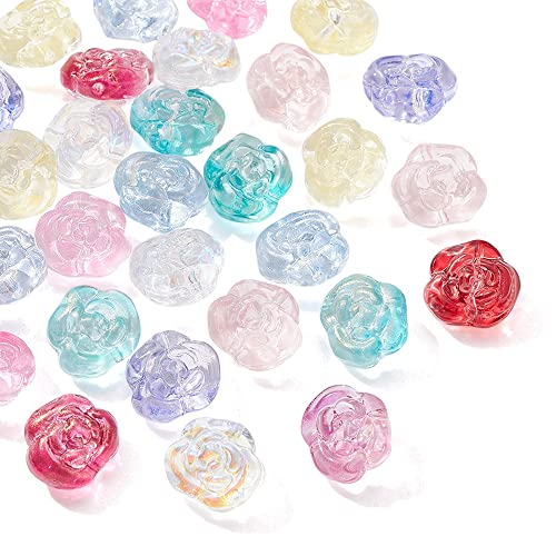 LiQunSweet 100 Pcs 10 Colors Handmade Lampwork Glass Crystal Loose Rose Beads Flower Shape Bead Spacer Bulk for Jewelry Making Accessories
