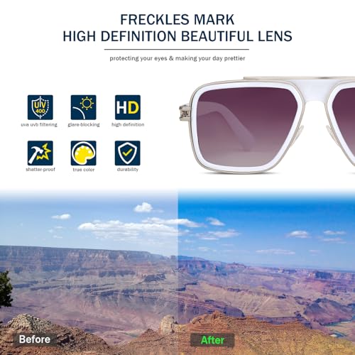 Image of Freckles Mark Trendy Retro Sunglasses for Men Women Stark Vintage Shades 70s Italian Fashion Square Metal Glasses