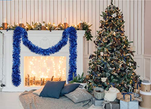 Christmas Tree Royal Blue Tinsel Garland Blue Wide Cut Metallic Streamers Celebrate A Holiday Hanukkah Party Happy New Year Party Ceiling Hanging Decorations Indoor And Outdoor Disco Party Supplies #TOP3