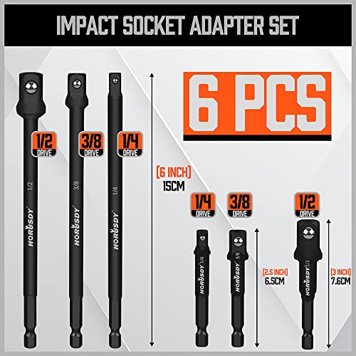 Image of 6-Piece Impact Sockets Adapter Sets, 3-Inch and 6-Inch Hex Shank 1 /4 inch 3 /8 inch 1 /2 inch