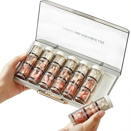 AMIBON Tablettenbox 7 Tage Morgens Mittags Abends, Handlicher Medikamentenbox Pillendose mit großen Fächern, 21 Fächern Tablettenbox, Reise Pillendose für Medikamente