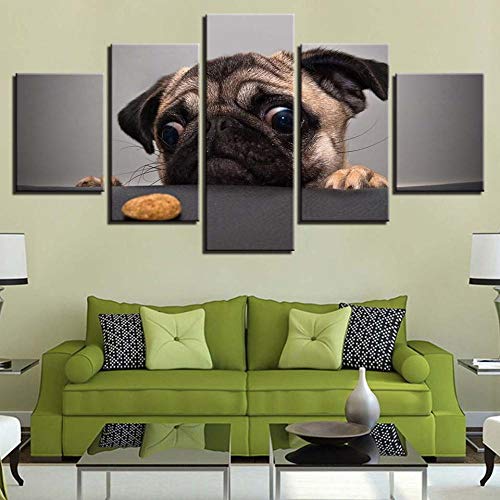Tableau mural chiot affamé impression sur toile décorative 5 pièces et image sur verre