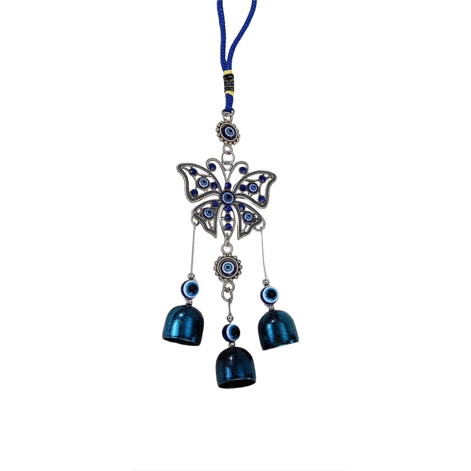 Wind chimes Evil Eye Wind Chimes Butterfly Windchime With Bells Blue Amulet Protection Hanging Windchimes(Blue Butterfly)