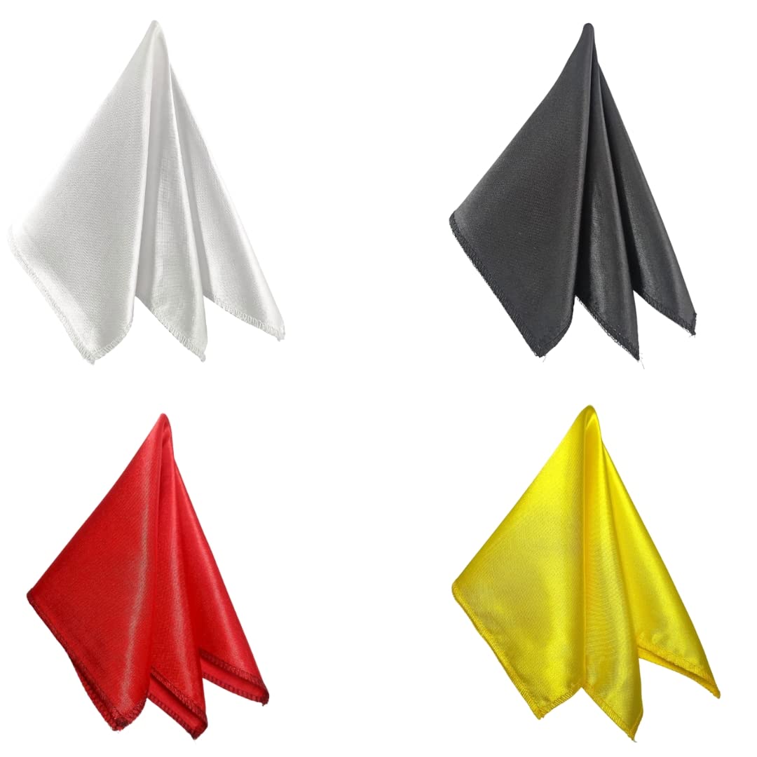 Satin Pocket Square for Men | Wedding Handkerchief for Suits, Blazers & Tuxedo | Men's Pocket Square Combo (Pack of 4) (White,Black,Red,Yellow)-image-46