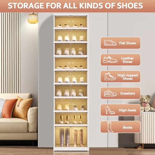 Image of SYNCVIBE Shoe Rack Organizer for Closet Entryway 9 Tiers-18 Pairs Foldable Sneaker Storage Shoe, Collapsible Shoe Cabinet with Doors, Stackable Shoe Storage Cabinet with Lids for Living Room