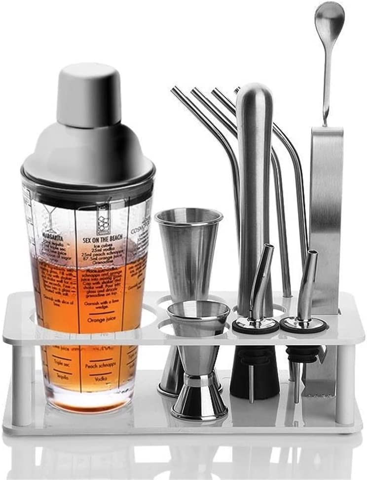 Set de coctelera de acero inoxidable 14 piezas con soporte