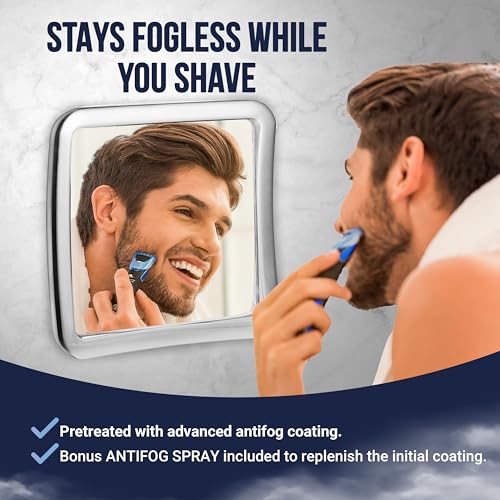 Image of MIRRORVANA Fogless Shower Mirror for Shaving with Upgraded Suction-Cup, 1X Magnifying, 6.3 x 6.3 Inch (Chrome Frame, Grey Suction)