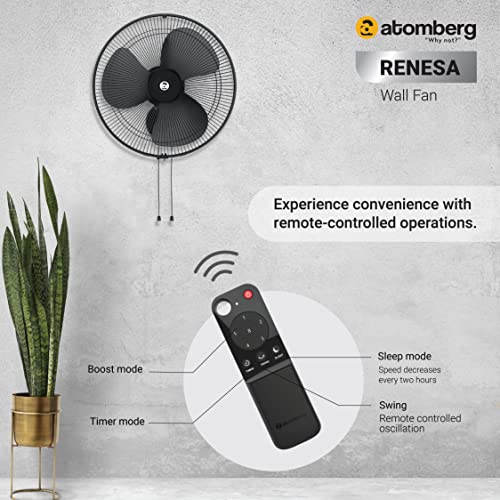 Image of atomberg Studio+ 1200mm 32W BLDC Motor Energy Saving Ceiling Fan (Sand Grey) Renesa 400mm Wall-Mounted Fan for Home | High Speed BLDC Motor with Remote Control (Midnight Black)