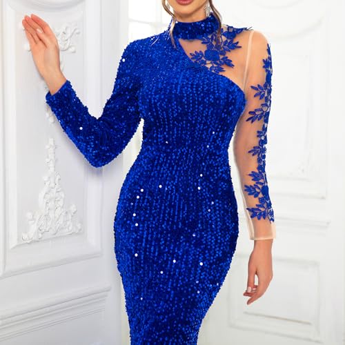 Image of Velvet Sequin Formal Evening Party Dress Sweatheart Bodycon Long Sleeve Maxi Gown