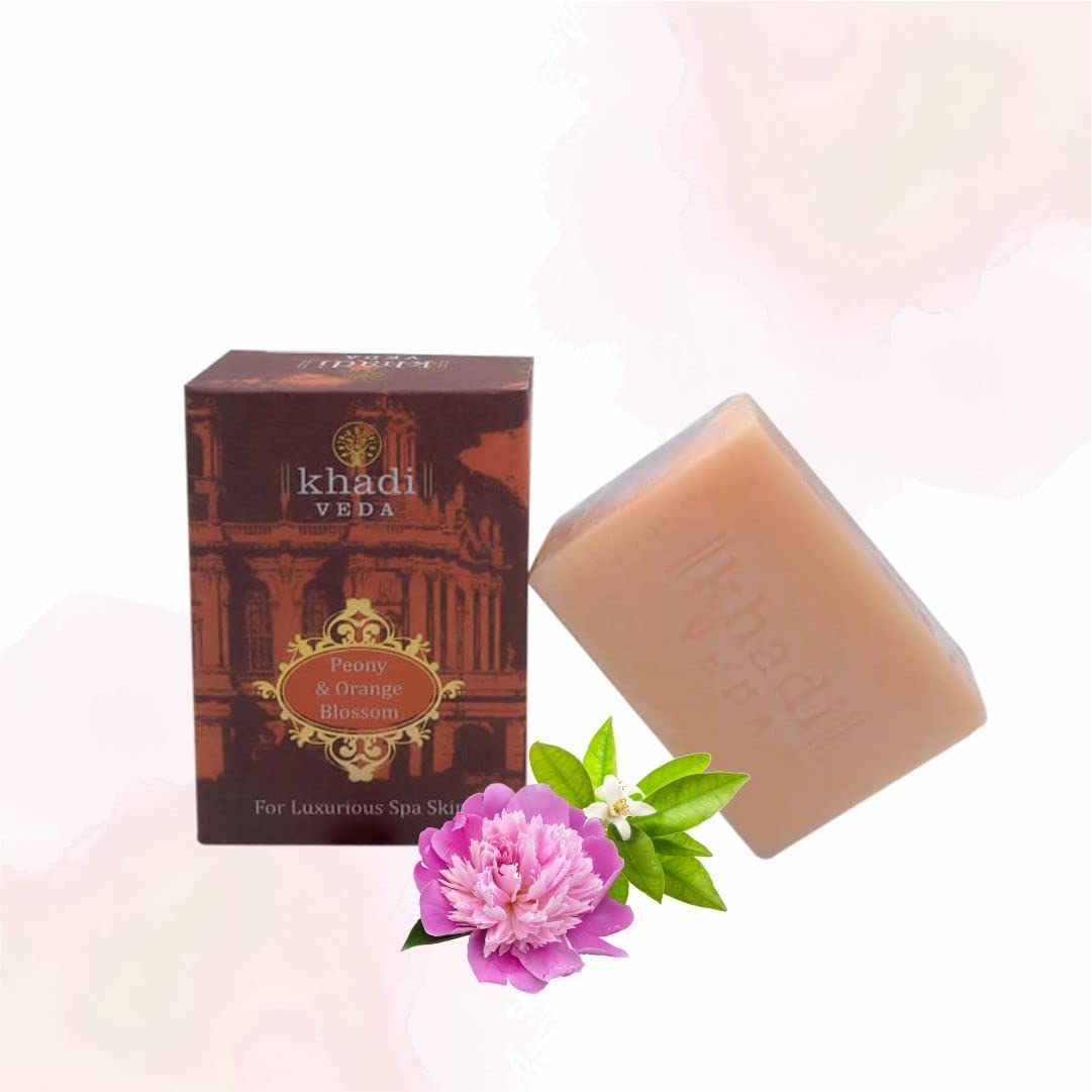 khadi VEDA Peony & Orange Mystique Premium Bathing Soap Bar for Luxurious Spa Skin 100 gm each (Pack of 2)