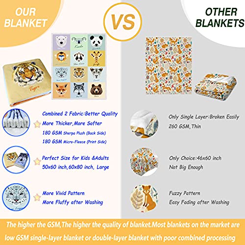 Animal Blankets For Kids Boys Girls Soft Cozy Reversible Fleece Plush Fox Wolf Tiger Giraffe Animals Face Pattern Throw Blankets Birthday Unique Animal Lover Gifts For Kids Girls Boys Women 50”X60” #TOP4
