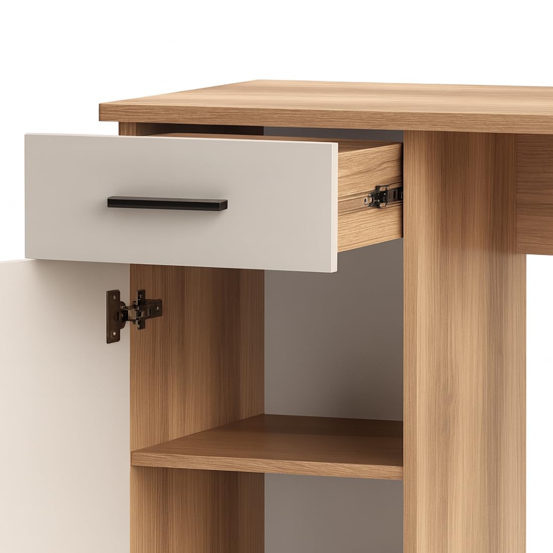 Acomoda Textil - Mesa de Estudio con 1 Cajón y 1 Puerta 120x49,5x72 cm. Escritorio Funcional Diseño Moderno, Espacioso y Resistente para Oficina, Dormitorio o Estudio. (Mauvella/Beige)