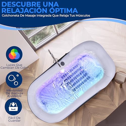 Miniatura 4 de Serenelife Bañera Hinchable Adulto, Con Respaldo Y Reposabrazos, Inflable, Con Hidromasaje Y Colchoneta De Burbujas, Incluye Cojin, Portavasos Y Mando Para Luces Led