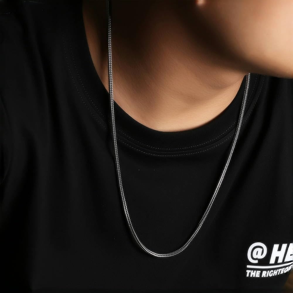 ForFox Schwarz 925 Sterling Silber Fuchsschwanzkette Halskette Schlangenkette Kette ohne Anhänger für Herren Damen 2/3mm