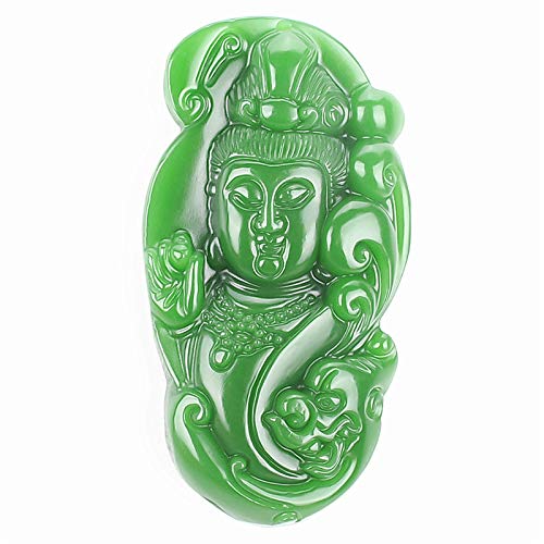 Pendentif en jade Guanyin collier perles vertes amulette homme femme