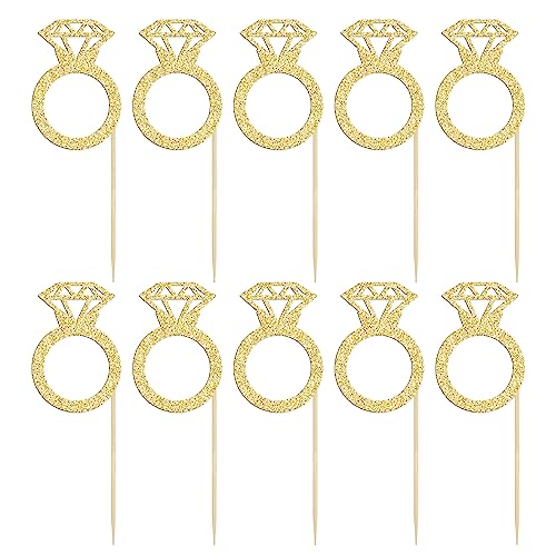 Gyufise 36Pcs Diamond Ring Cupcake Toppers Gold Glitter Diamond Wedding Ring Cupcake Picks for Marriage Engagement Anniversary Valentines Party Cake Decorations Supplies - Image 3