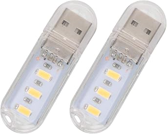 SOLUSTRE 2 Adet Mini Taşınabilir Parlak 3 LED Gece Lambası USB Lamba (Sıcak Beyaz)