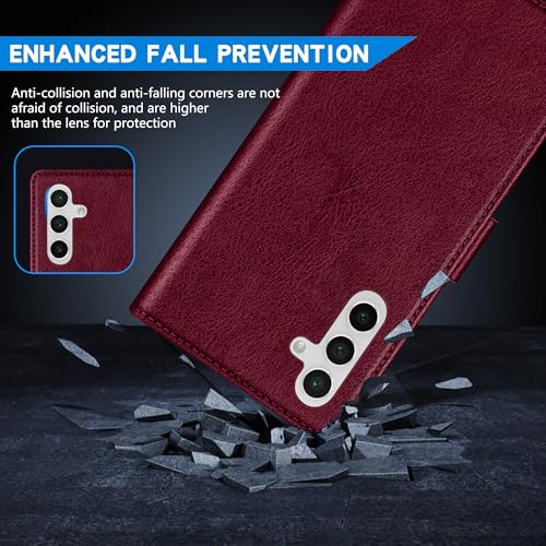 Image of ZZXX for Samsung Galaxy S25 Wallet Case with [RFID Blocking] Card Slot Kickstand Magnetic Closure Leather Flip Fold Protective Phone Case for Samsung Galaxy S25 5G Case Wallet(Wine Red-6.2 inch)