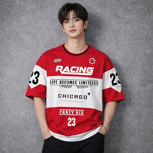 Image of Men's Polyester Oversize Printed T-Shirt, Color Block, Round Neck, Regular Fit, Urban Streetwear Theme